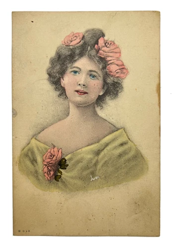 Postcard - Gibson Girl Pink Roses, Printed by G & B Luxembourg - circa 1910
