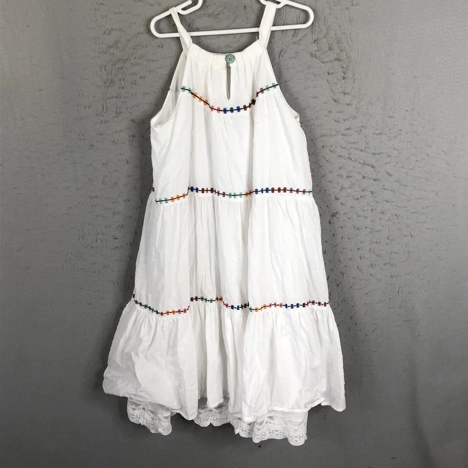 Matilda Jane Dress Girl 10 Start Fresh White Sleeveless Beach Rainbow Embroidery - Image 3 of 4