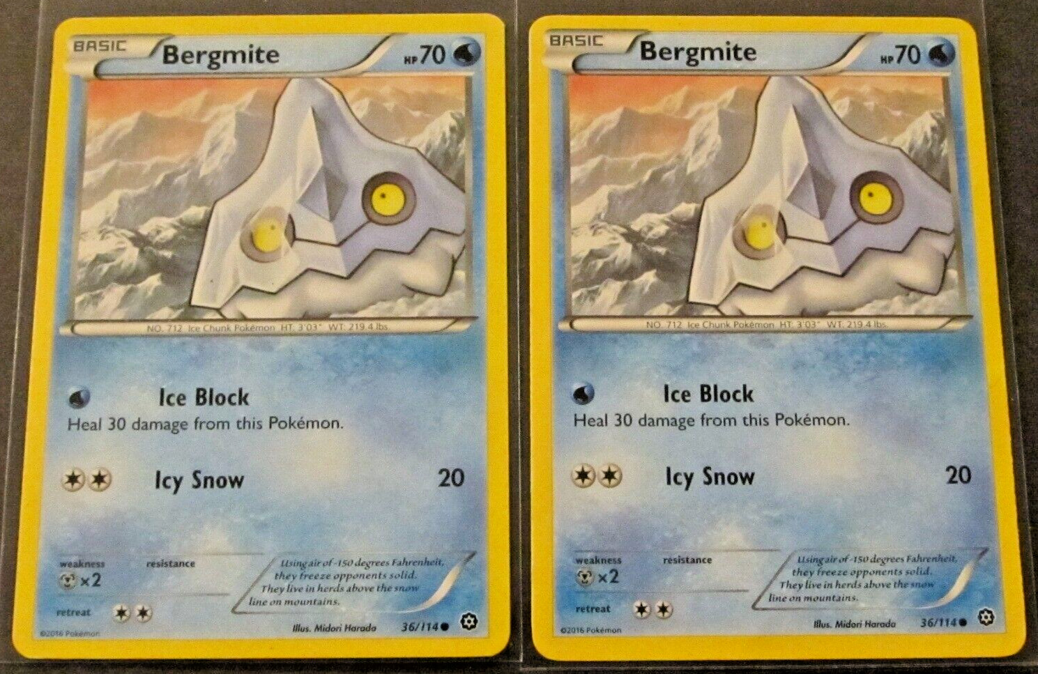 2 POKEMON CARD TCG/BERGMITE/36/114/COMMON/2016/COLLECTIBLE