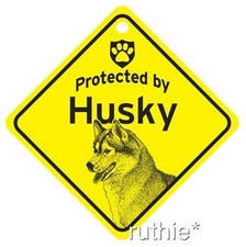 Protected by Husky Dog Window Sign Made in USA 5 1/2 x 5 1/2