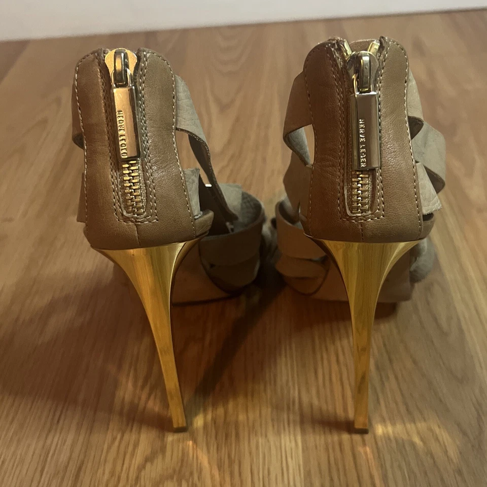 Herve Leger Beige Dorado Tacón Alto Mujer Talla US 7.5 EU 38 Foto 2 de 4