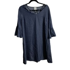 Naif dress women's 12 3/4 length bell sleeve chambray blue Summer Casual Resort