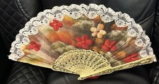Spanish Souvenir Folding Hand Fan Black Lace, Toreador, Matador, One Sided.