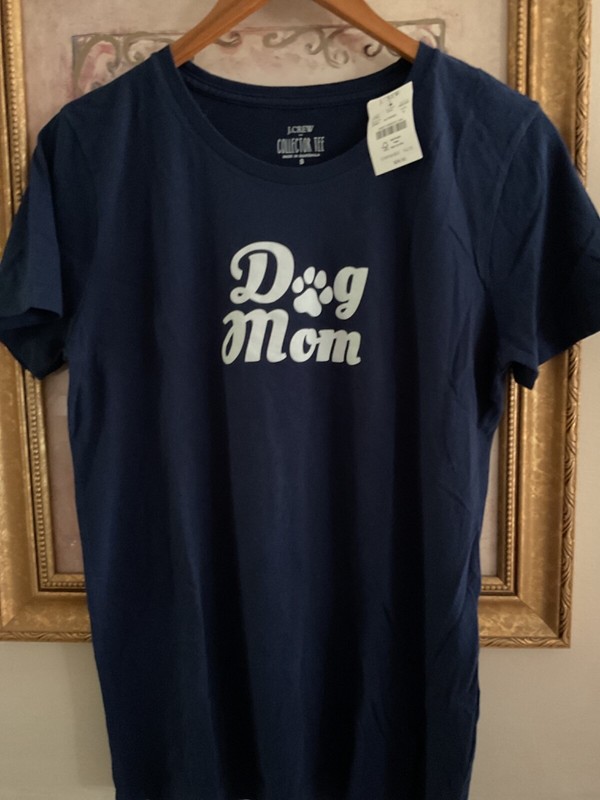 NWT J Crew Mercantile Collector Tee Navy Dog Mom S/S Sz S 100% Cotton 18” Bust