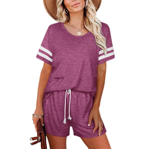 Women Shorts Sets Crew Neck Two Piece Outfit Ladies Loose Fit Short Sleeve - Picture 12 of 13