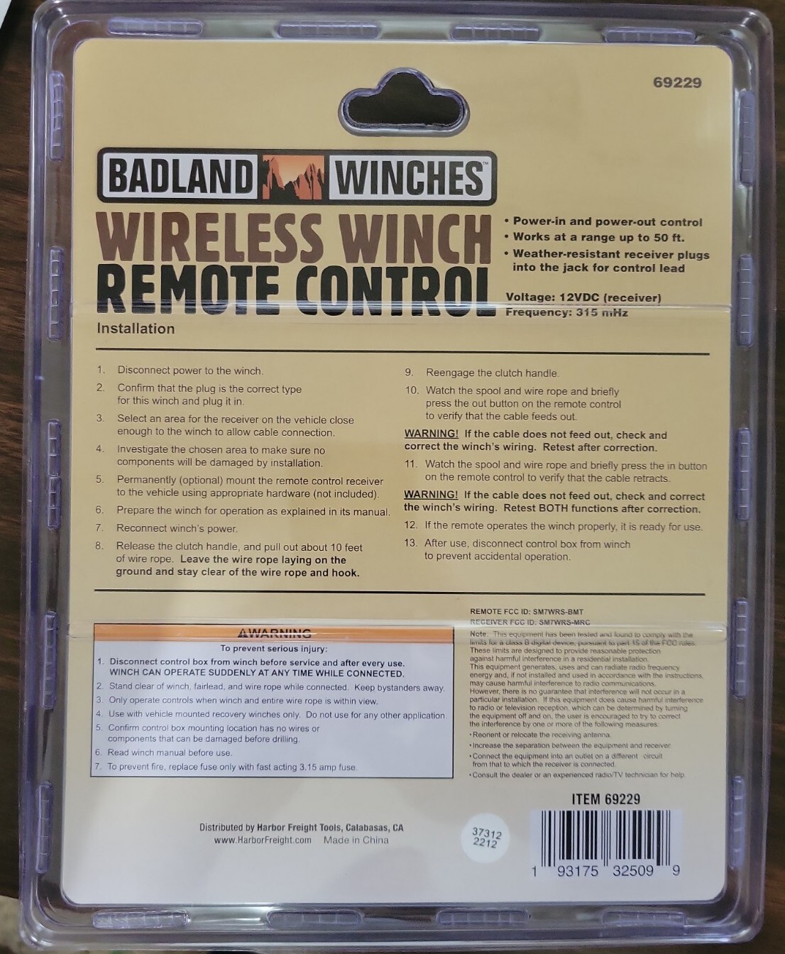 Badland Winches Wireless Winch Remote Control 50' Range 69229 Brand NEW