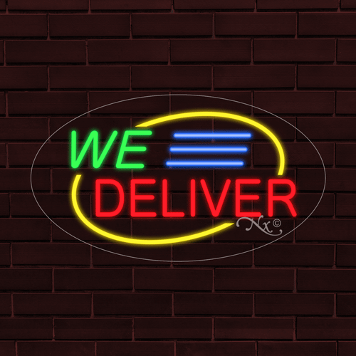 NEW "WE DELIVER" w/BORDER OVAL 28x16 INCH LED FLEX WINDOW/WALL INDOOR SIGN 34385 - Picture 1 of 1