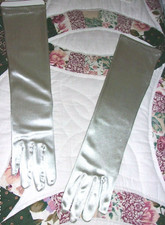 VINTAGE 90s SILVER FULL LENGTH GLOVES SZ 7 MEDIUM PROM WEDDING FORMAL HOLIDAY