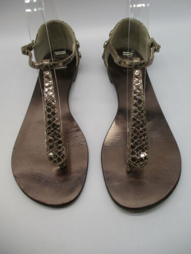 GIUSEPPE ZANOTTI DESIGN metallic faux snakeskin T-strap studded flat sandal 37 - Picture 3 of 9