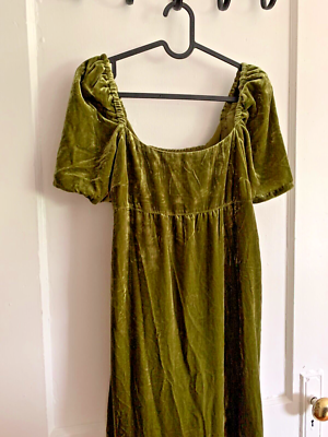$180 Anthropologie Velvet Empire Waist Midi Dress size 0 new moss color |  eBay UK