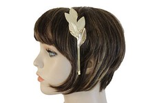 Women Headband Shiny Gold Metal Long Leaf Fashion Hair Accessory Bridal Greece