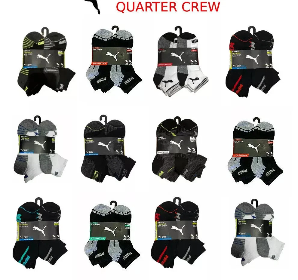 Puma Women's Quarter Crew Socks Pack of 6 Multicolor NEW with TAGS