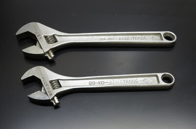 ARMSTRONG Adjustable Wrench Set 10 in. 28-410 & 12 in. 28-412 VG MADE IN USA