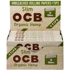 OCB Organic Hemp King Size Slim Rolling Papers + Tips Full Box (24 Booklets)