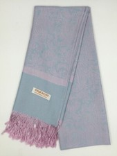 NEW ELEGANT JACQUARD PAISLEY PASHMINA SCARF/WRAP/SHAWL--Pale Pink/Stone Blue 20