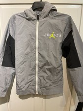 Nike Jordan Boy's Jumpman Hooded Windbreaker Jacket FZ LS Large Gray Black NWT