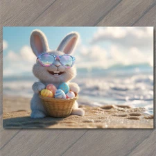 Art Print Bunny Wearing Shades Holding Easter Eggs Sunny Beach Ocean Fun Cool