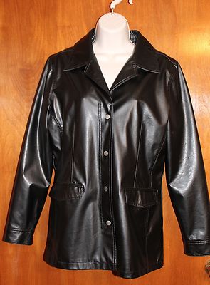 OUTER EDGE Misses' Medium FAUX LEATHER JACKET (black snap-up w/ lining) EUC