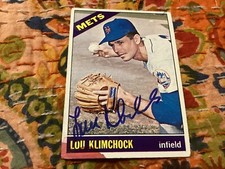 LOU KLIMCHOCK SIGNED 1966 TOPPS CARD #589,NEW YORK METS,INFIELDER/FREE POSTAGE!!