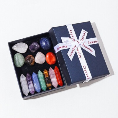 14 Stück Kristall Geschenkbox Set Natürliche Kristalle und Reiki Mineral Heilsteine 