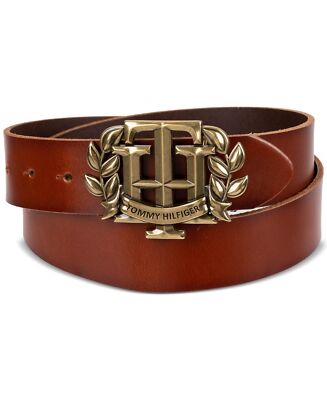 Tommy Hilfiger Belt Men's XL 42-44 Tan Leather TH Logo Plaque  NWT