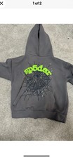 Sp5der Mens Hoodie; Size XL Dark Gray/ Neon G...