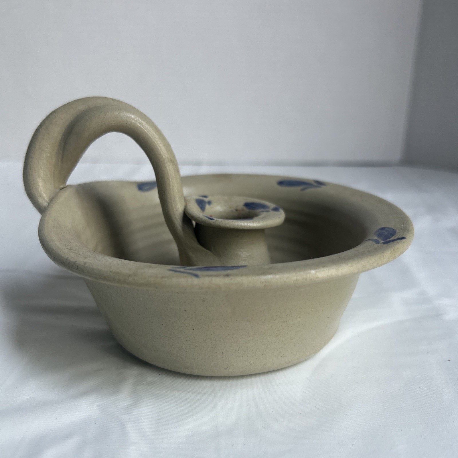 Williamsburg Pottery Candlestick Holder with Single Braid Handle