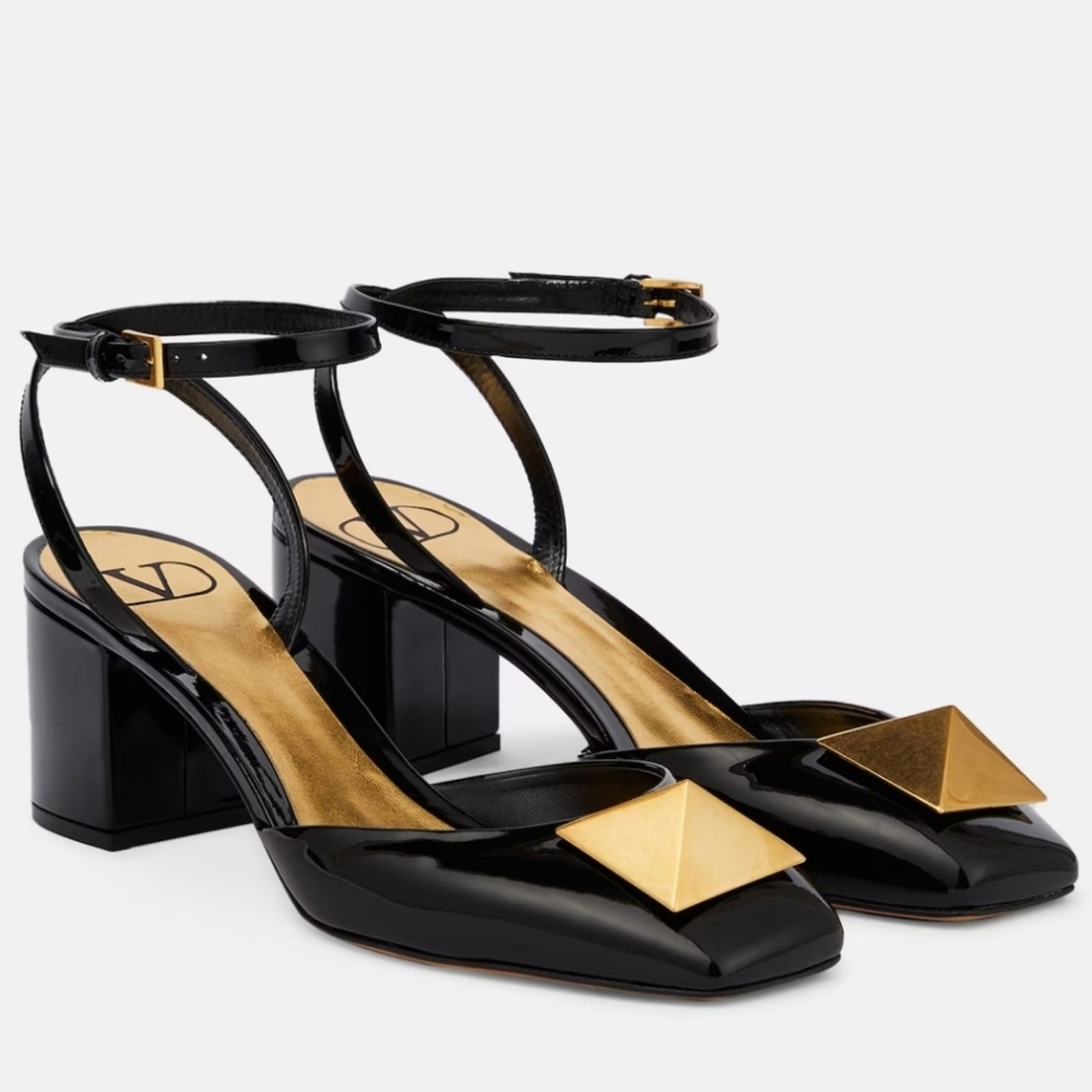 NWT$1,100 Valentino Roman Stud Square Toe Patent Leather 90mm Heel Pumps Sz 37