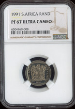 1991 South Africa 1 Rand  NGC PF67 Ultra Cameo Quality