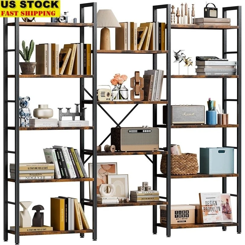 14 Tier Open Bookshelf Metal Bookcase Adjustable Storage Display Shelf Office US