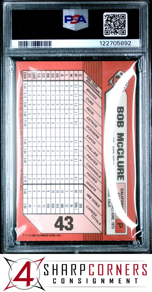 1989 BOWMAN TIFFANY #43 BOB McCLURE ANGELS POP 2 PSA 10 - Image 2 of 3