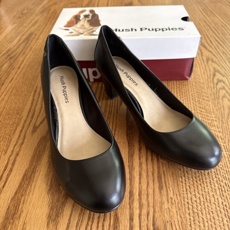 Hush Puppies Imagery Pump Womens Size 8 Wide Black Leather Heels New with box