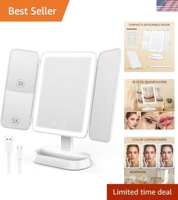 Makeup Mirror with Lights, 1X/3X/5X Magnification Vanity Mirror, 3 Colors Dim...