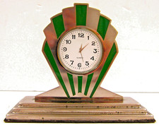 Art Deco Small Chrome Silver and Green Desk Clock