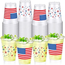 100 Pcs 4th of July Patriotic Plastic Cups Bulk 12 oz 12 oz, Multicolor 