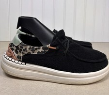 Hey Dude Wendy Rise Funk Black W/ Pattern Heel Shoes Casual Loafers Women US 5
