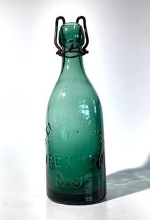 Near Mint Teal Blue Pony Soda or Beer Bottle with Wire ELLIOTT & CO TRENTON N.J.