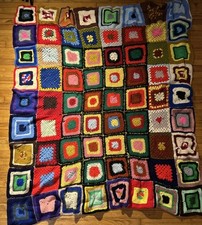 Granny Square Crochet Lap Blanket Large Throw Quilt Knitted Colorful