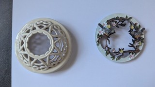 Two Yankee Candle Large Jar Toppers & 3 Cut Glass Drip Saucers