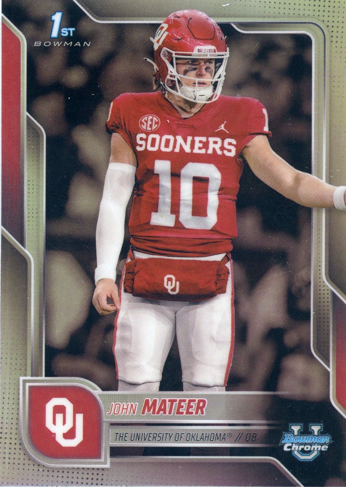 2025 Bowman Chrome U John Mateer 1st Bowman Refractor RC Card No. 1