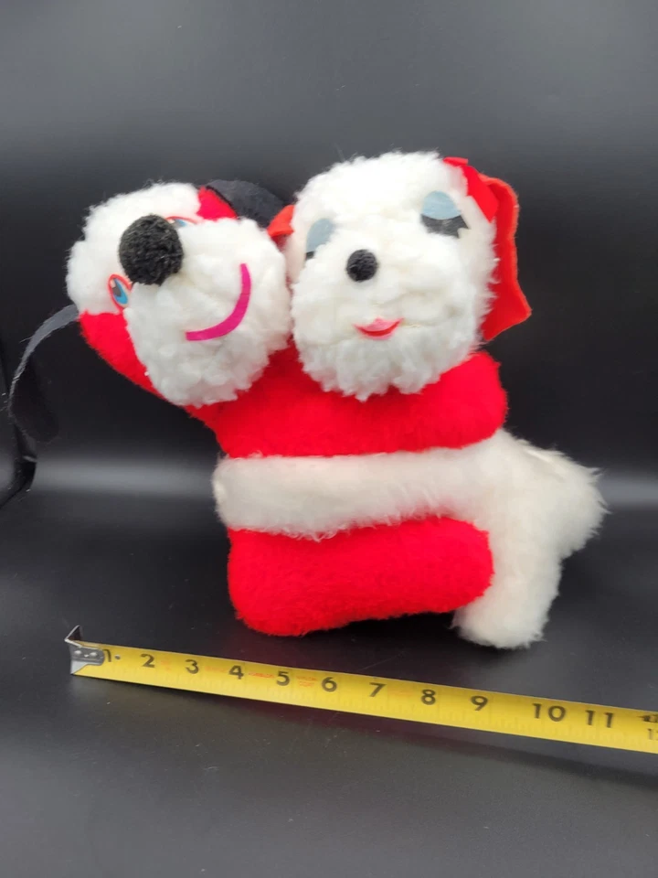 Vintage Knickerbocker ?  Hugging Dogs Valentines Stuffed Plush Red White - Image 3 of 4