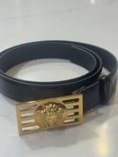 Versace Medusa Gold Buckle Leather Belt Black 0.75 Wide Size 105/42 Italy