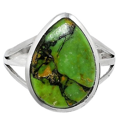 Premium Green Matrix Turquoise 925 Sterling Silver Ring s.9 Jewelry R-1006