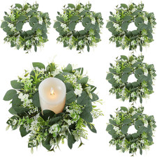 6PCS Eucalyptus Leaf Wreaths for Candles, Home Decor, Weddings, Centerpieces
