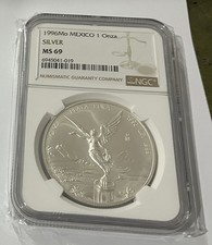 Mexico 1 onza 1996 Mo, NGC MS69, "Silver Bullion Coinage "Libertad"