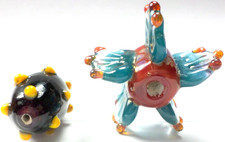2 Hand Crafted Glass Multi-Colored Bumpy Focal Lamp work & Boro Spinner Beads