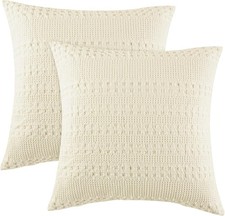 100 Cotton Waffle Weave Pillow Covers 24" x 24", 2 Pack Luxury Square