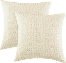  100% Cotton Waffle Weave Pillow Covers 24" x 24", 2 Pack Luxury Square 
