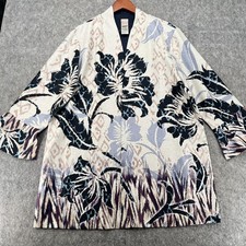 Chico's Travelers Womens Floral Crushed Open Front Jacket Long Sleeve Size 3 XL