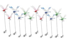 12 Pack Dragonfly Clip,3D Dragonfly Garden Stakes Decor,Fly Deterrent,Dragonf